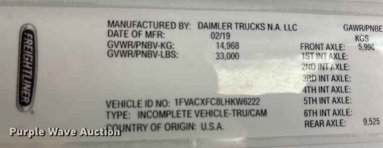 image for item YA3168 2020 Freightliner Business Class M2 bucket truck