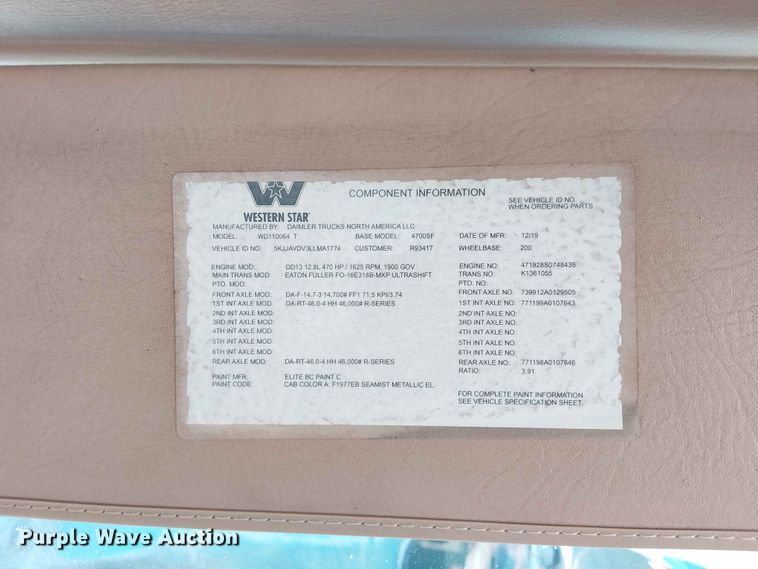 image for item YA3569 2020 Western Star 4700 semi truck
