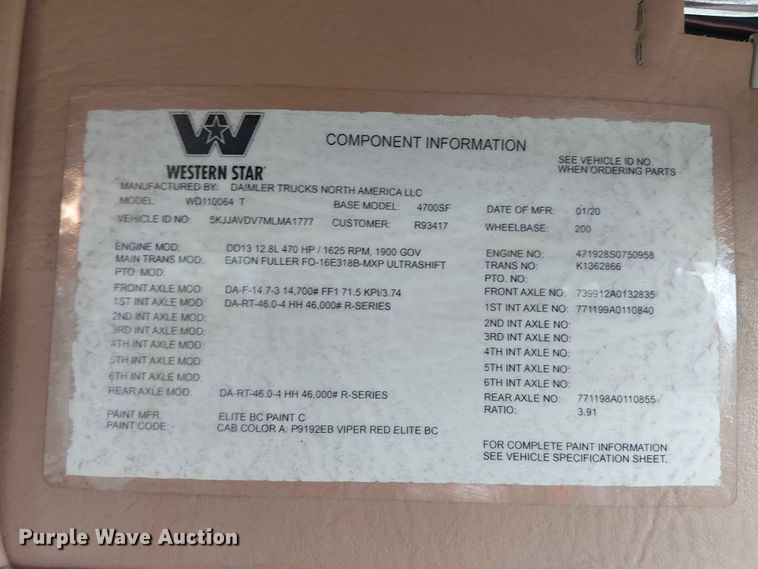 image for item YA3571 2021 Western Star 4700 semi truck