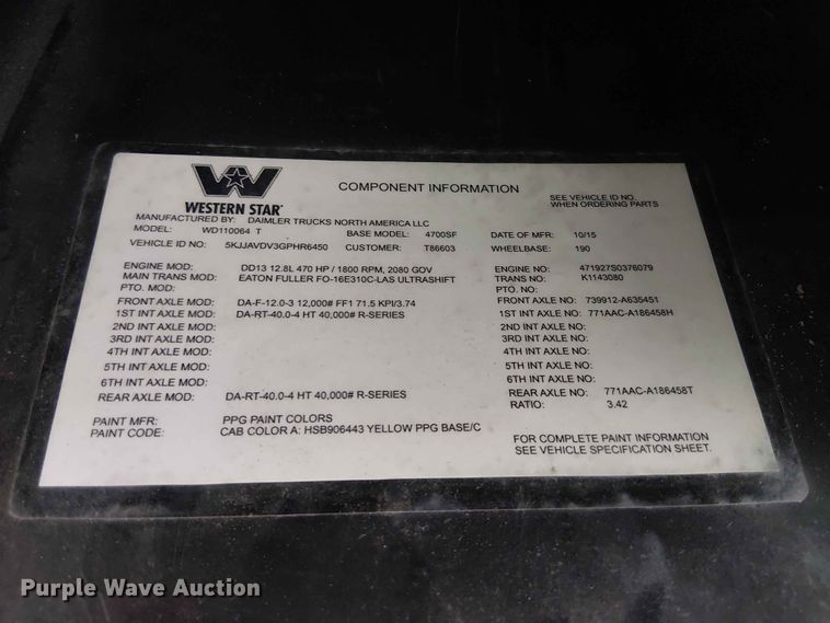 image for item YA3572 2016 Western Star 4700 semi truck