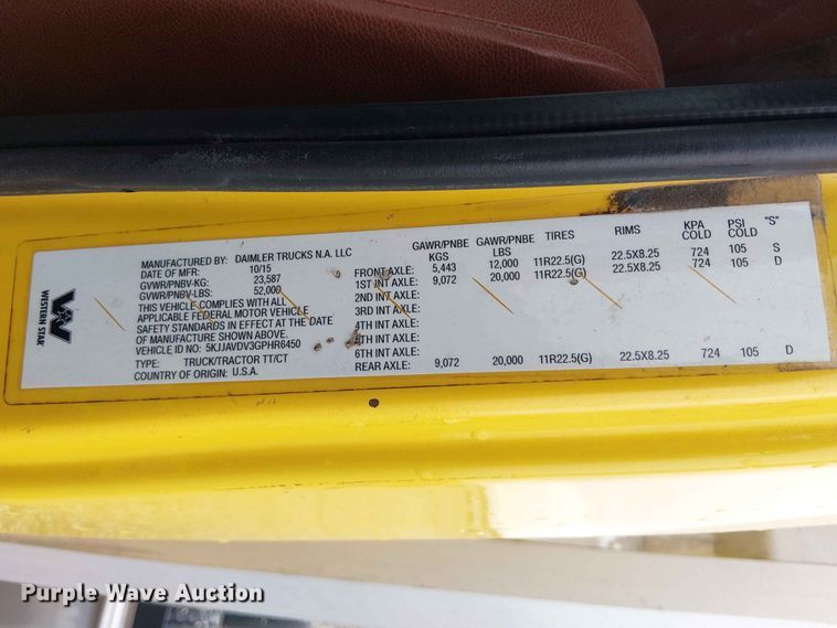 image for item YA3572 2016 Western Star 4700 semi truck
