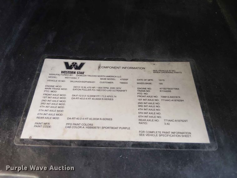 image for item YA3573 2016 Western Star 4700 semi truck