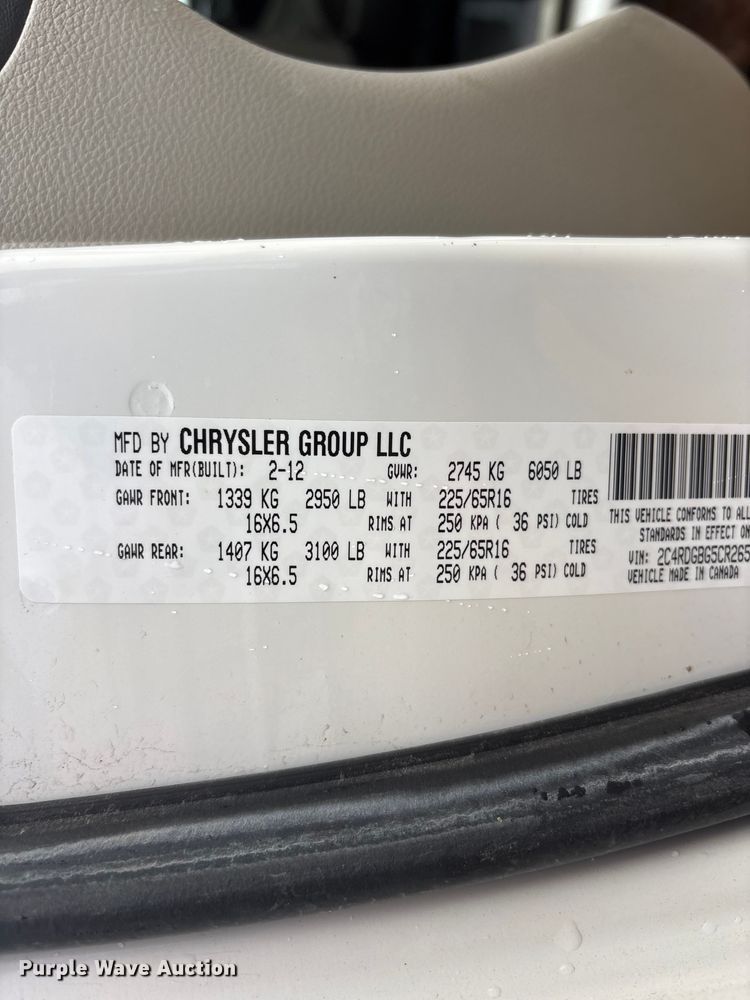 image for item DO5238 2012 Dodge Grand Caravan handicap accessible van