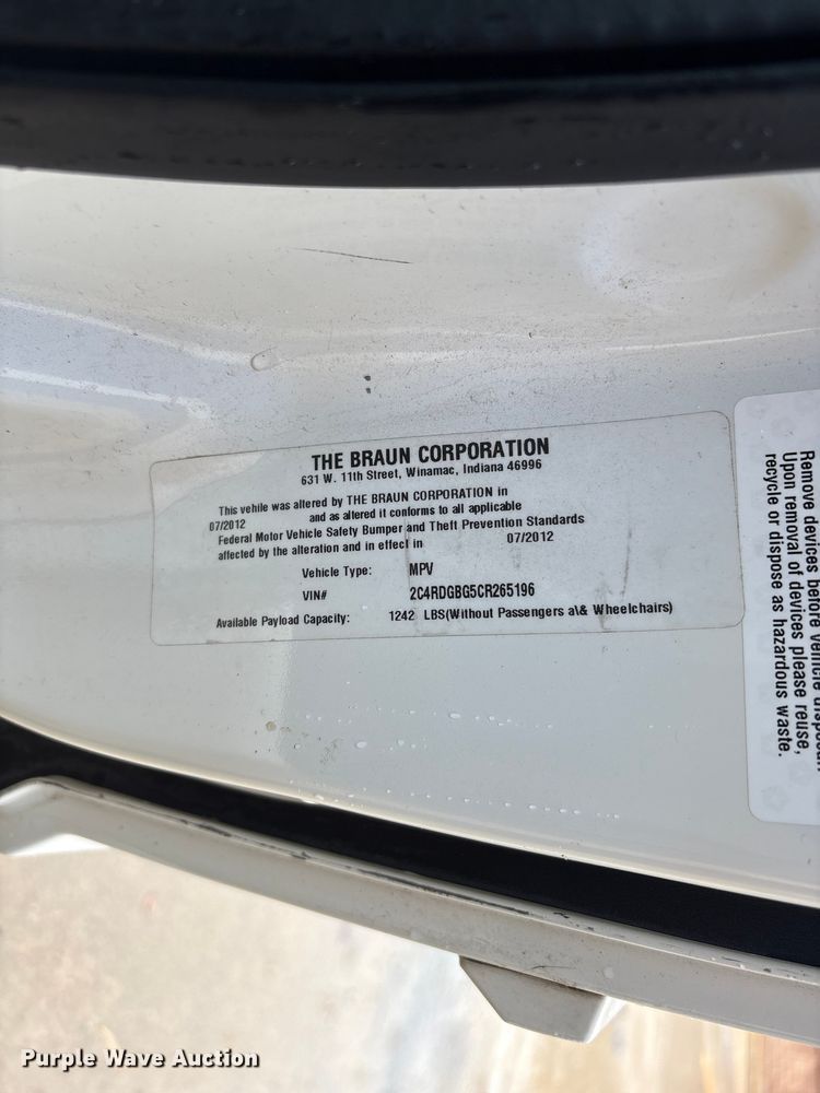 image for item DO5238 2012 Dodge Grand Caravan handicap accessible van