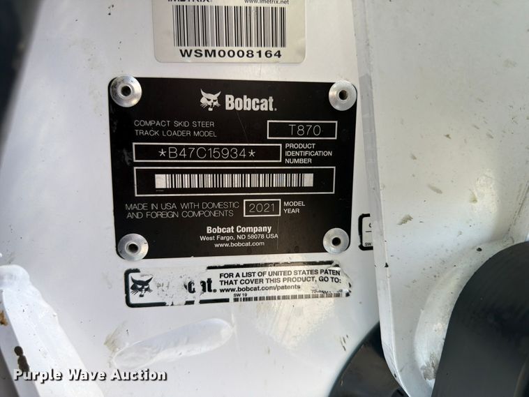 image for item DQ7846 2021 Bobcat T870 tracked skid steer loader