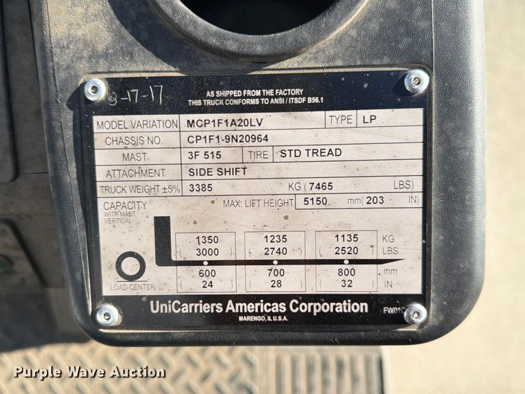 image for item DQ7886 2017 UniCarriers CFS40  forklift