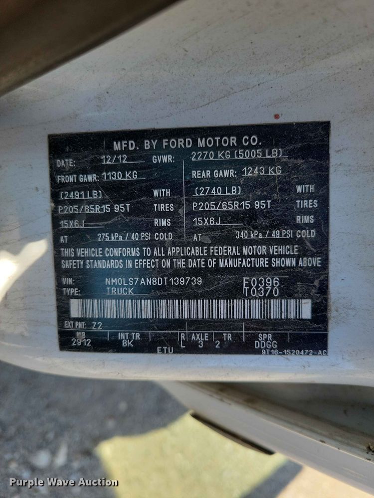 image for item DZ7277 2013 Ford Transit Connect van