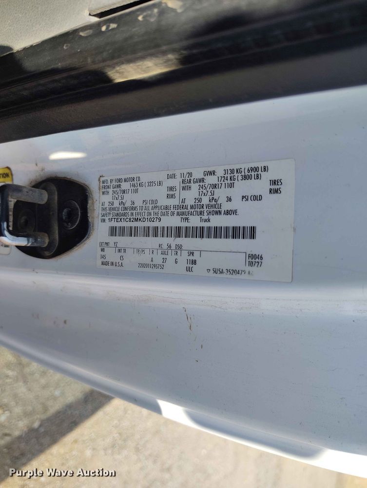 image for item ED0160 2021 Ford F150 Ext. Cab pickup truck