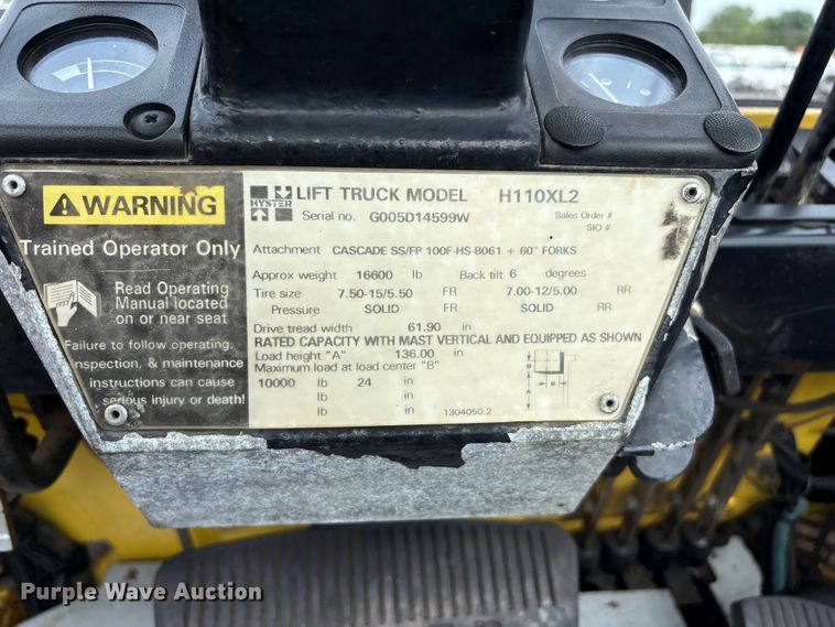 image for item EG9170 2010 Hyster H110XL2 forklift