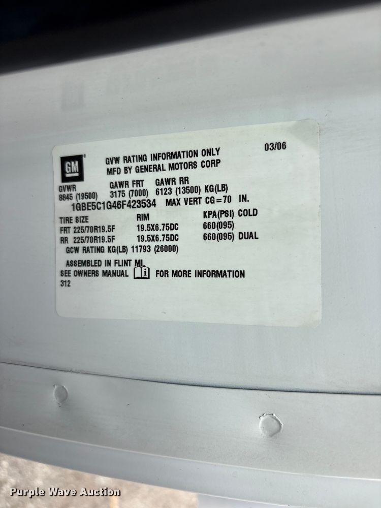 image for item EG9191 2006 Chevrolet C5500 box truck