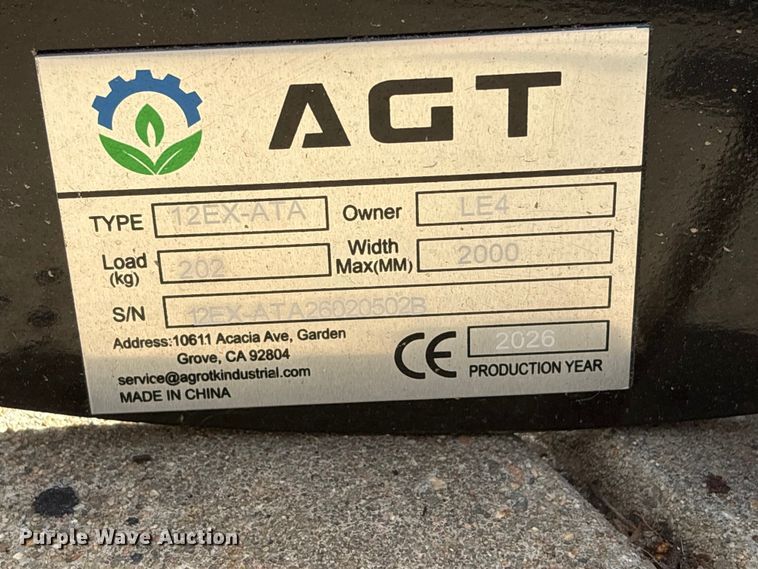 image for item EI5891 2026 AGT 12EX-ATA mini excavator attachments