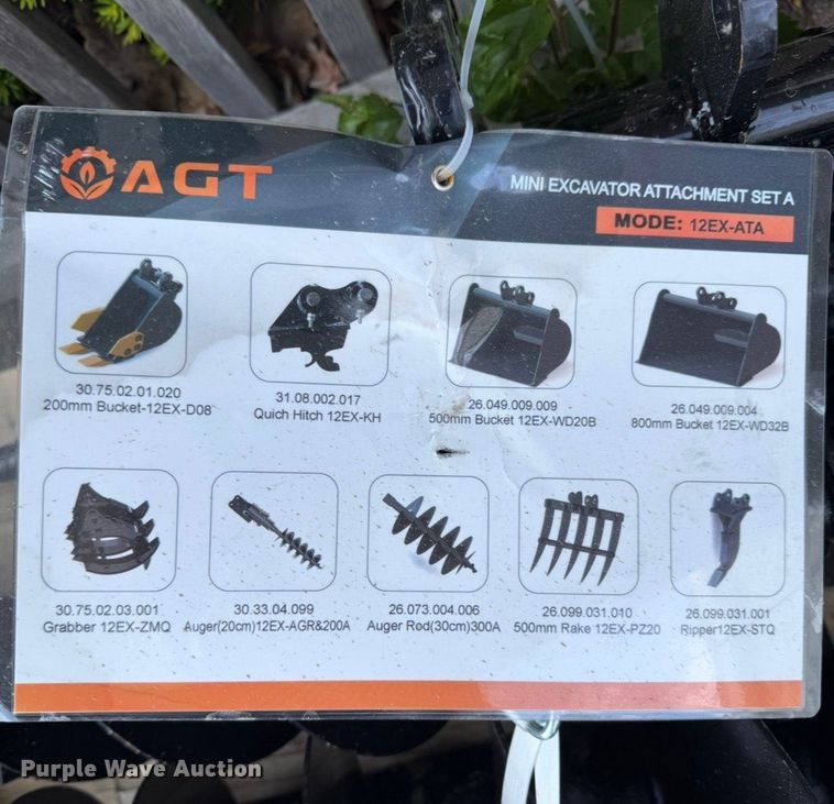 image for item EI5893 2026 AGT 12EX-ATA mini excavator attachments