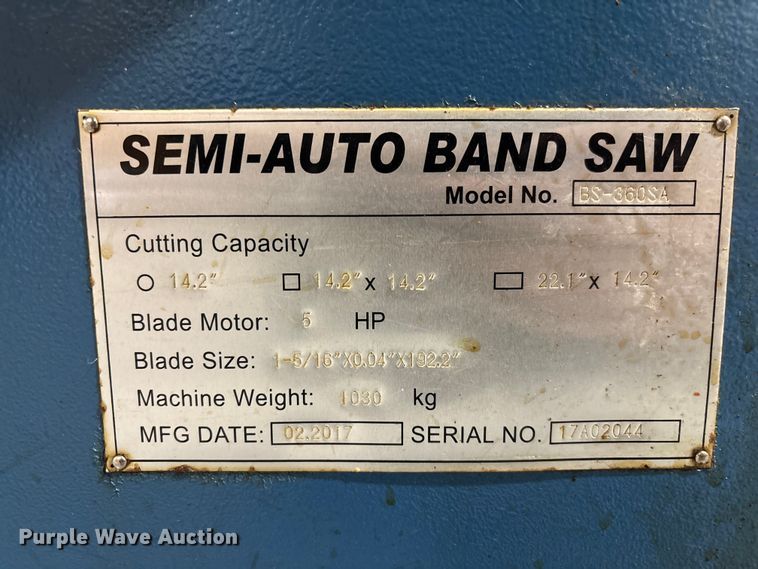 image for item EM5100 2017 BAILEIGH BS-360SA metal cutting band saw