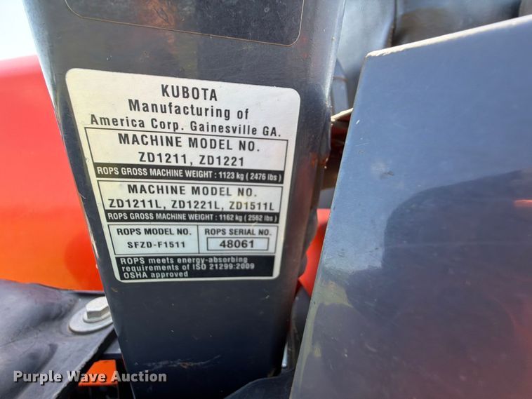 image for item EQ8006 Kubota ZD1211L ZTR lawn mower