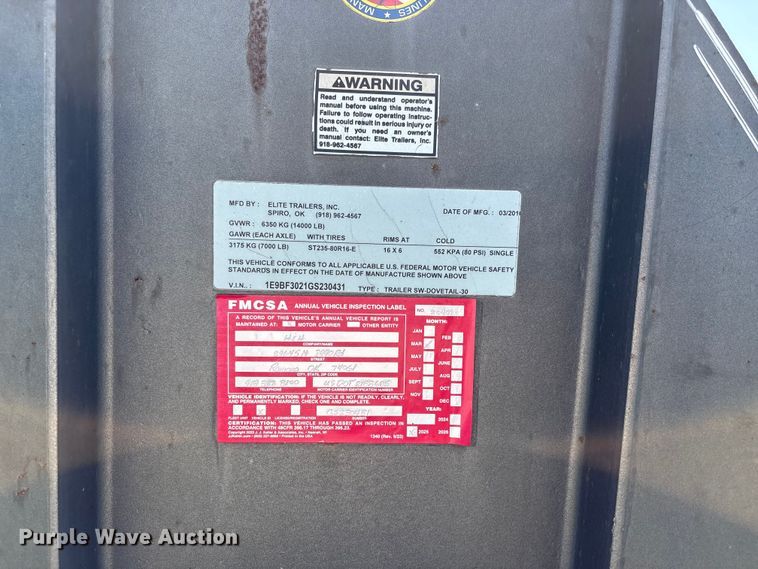 image for item EQ8012 2016 Elite Trailers utility trailer