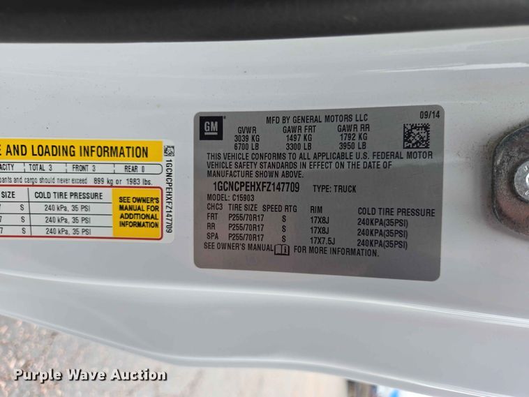 image for item ER1726 2015 Chevrolet Silverado 1500 pickup truck