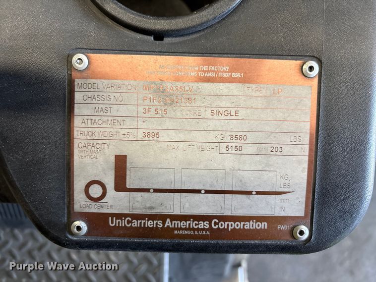 image for item ER7656 2016 UniCarriers PF50 forklift