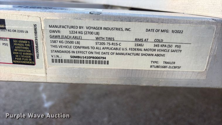 image for item ET2226 2023 Bear Tracks by Voyager Industries BTU80168F-2LCBF5F utility trailer