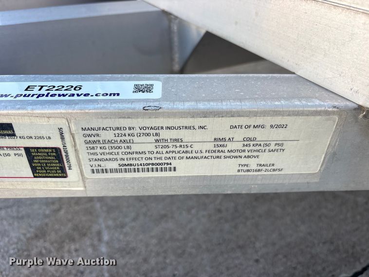 image for item ET2226 2023 Bear Tracks by Voyager Industries BTU80168F-2LCBF5F utility trailer