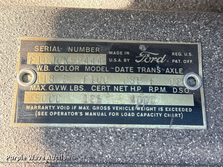 image for item FB6748 1960 Ford F100 pickup truck