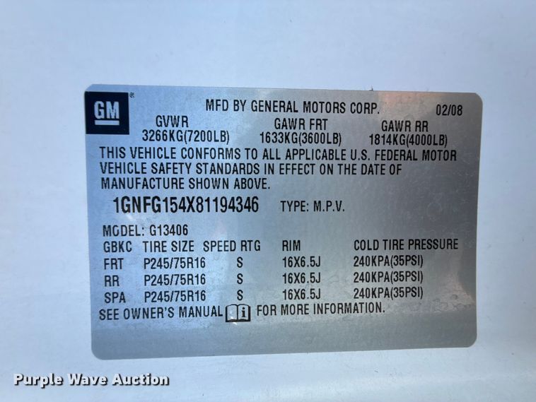 image for item FB6765 2008 Chevrolet Express 1500 van