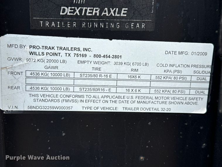 image for item FB6787 2009 Pro-Trak equipment trailer