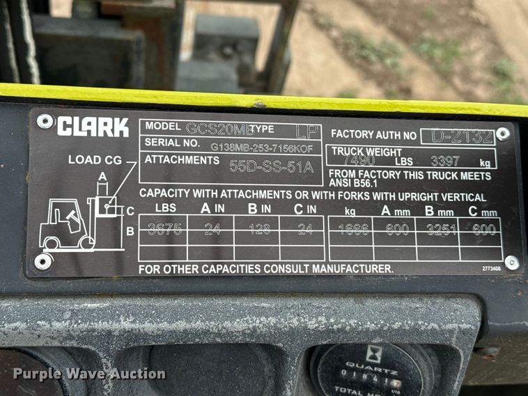 image for item FB6835 Clark GCS20MB forklift