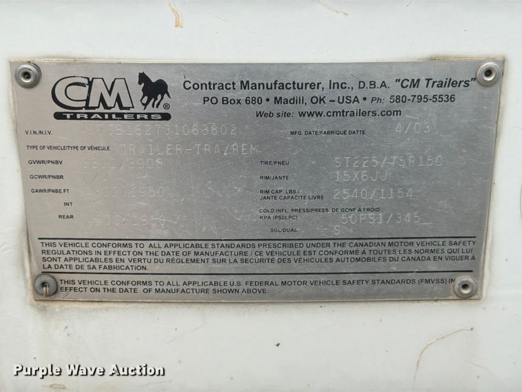 image for item FB8217 2003 CM Trailers enclosed cargo trailer