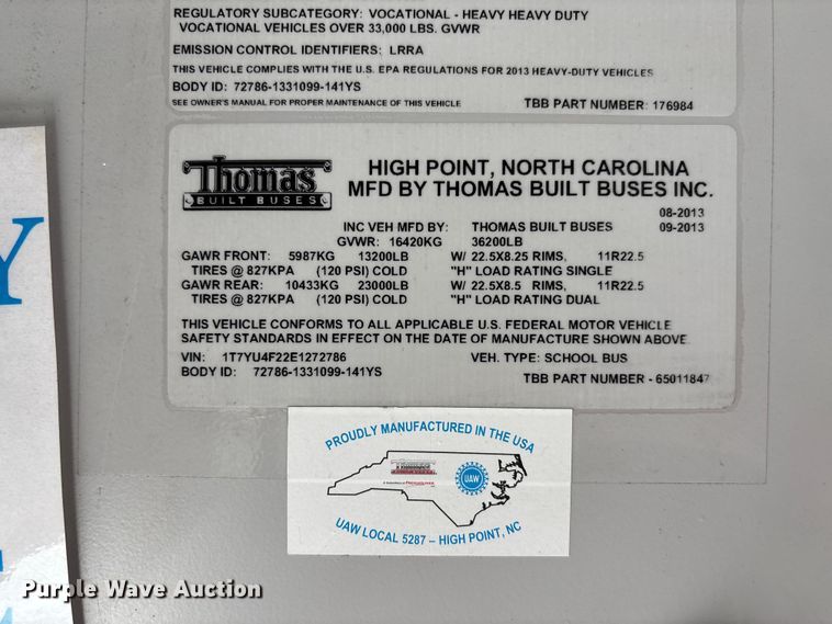 image for item FC1648 2014 Thomas Built HDX school bus