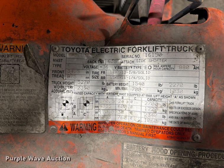 image for item FC3167 Toyota 7FBEU15 forklift