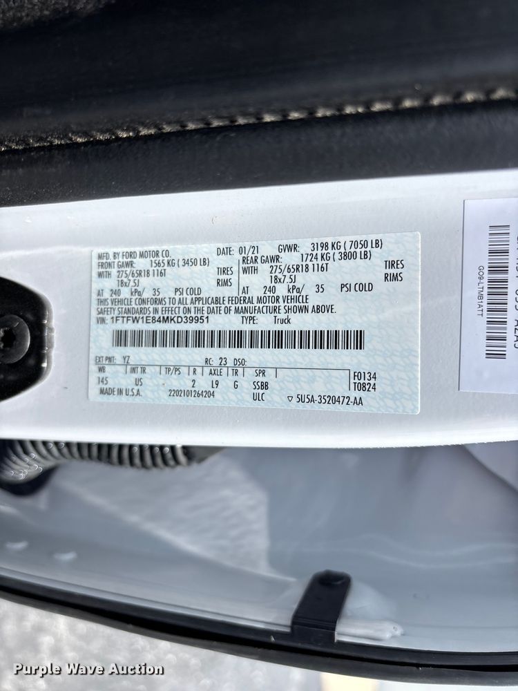 image for item FG0459 2021 Ford F150 Crew Cab pickup truck