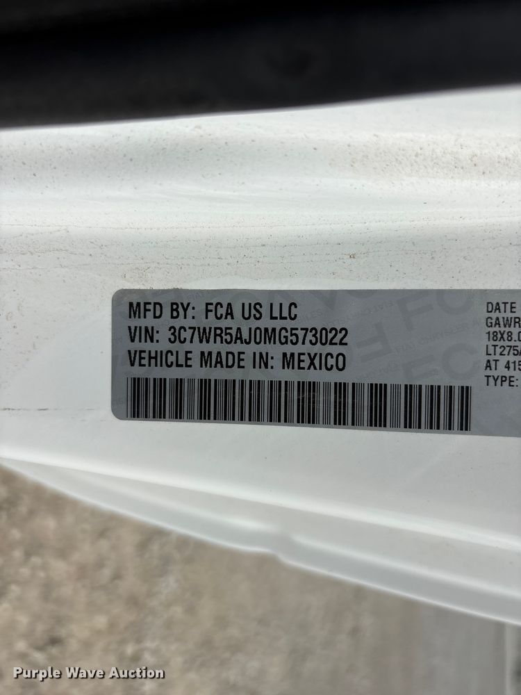 image for item FG2819 2021 RAM 2500 utility bed pickup truck