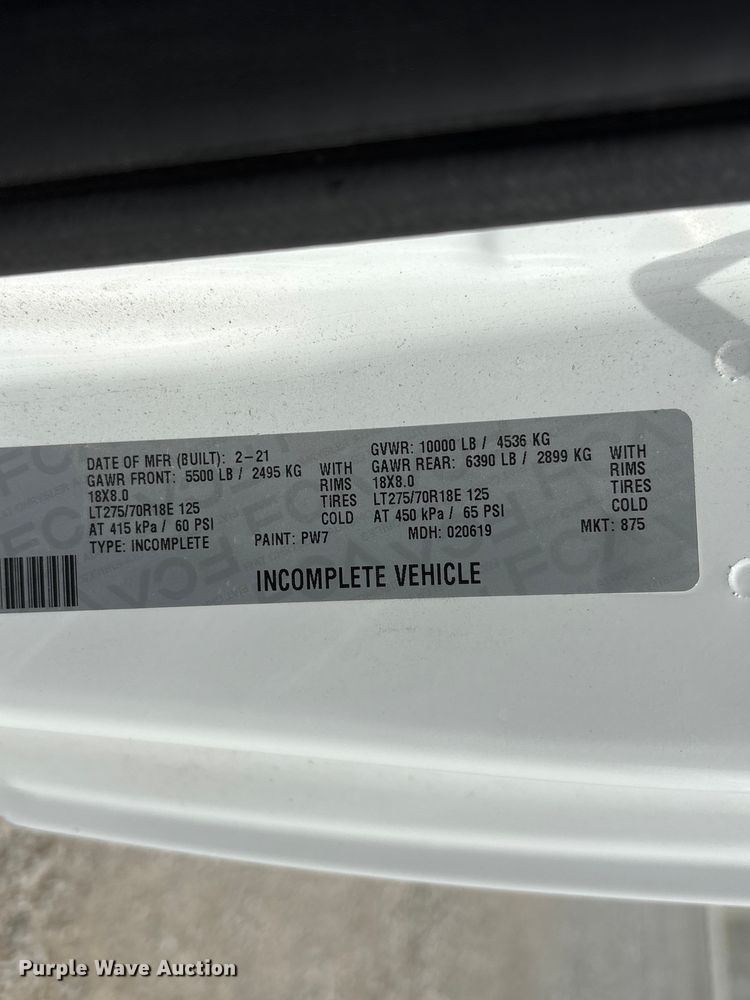 image for item FG2819 2021 RAM 2500 utility bed pickup truck