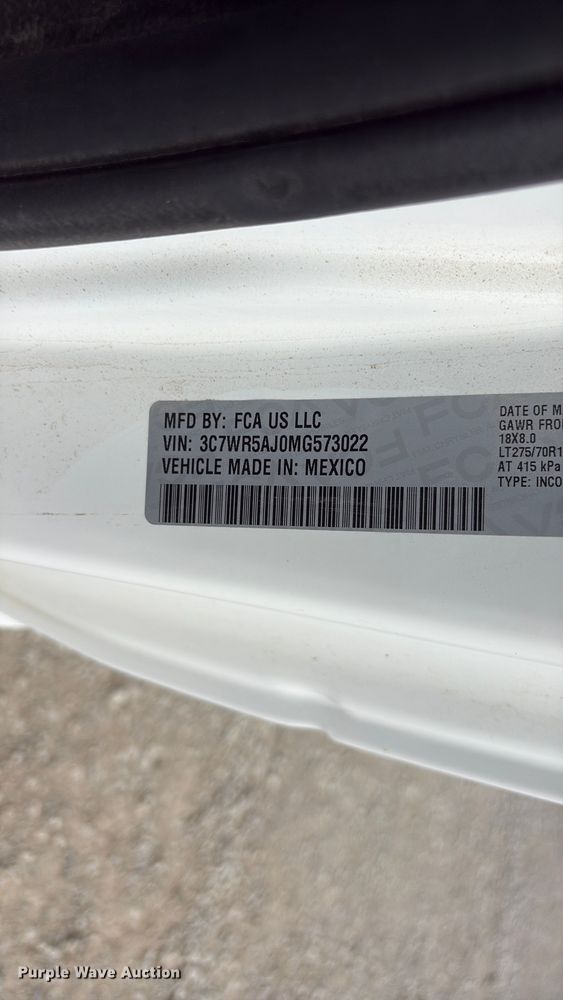 image for item FG2819 2021 RAM 2500 utility bed pickup truck