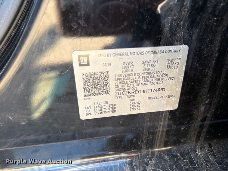 image for item FK0293 2019 Chevrolet Silverado 2500HD Ext. Cab pickup truck