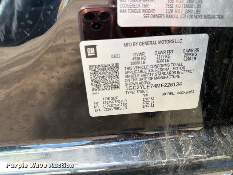 image for item FK0295 2021 Chevrolet Silverado 2500HD Ext. Cab pickup truck