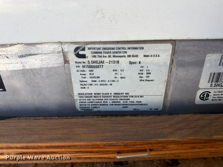 image for item FK4514 2015 Onan 5.5HGJAE-2131K generator