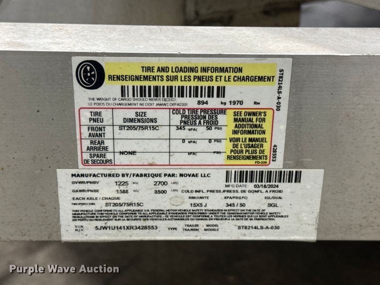 image for item ND9529 2024 Sure- trac by Novae ST8214LS-A-030 utility trailer