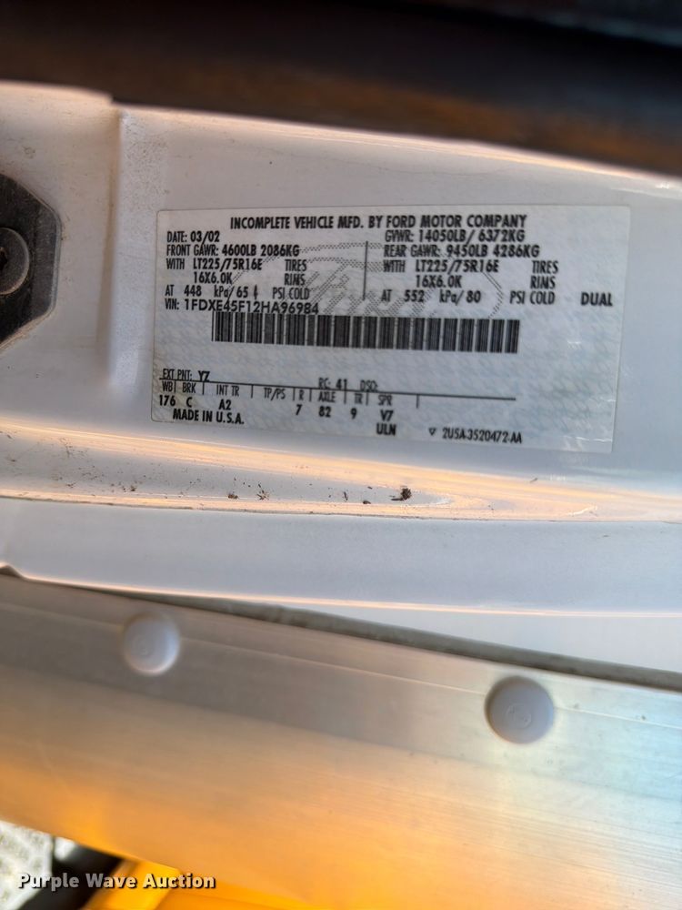 image for item NJ9044 2002 Ford E450 Super Duty sewer inspection truck