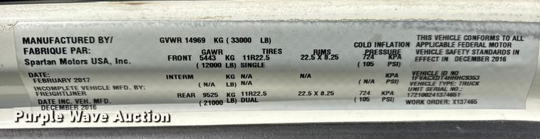 image for item YA1963 2017 Freightliner Business Class M2 box truck