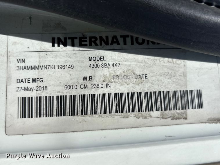 image for item YA3361 2019 International 4300 refrigerated truck