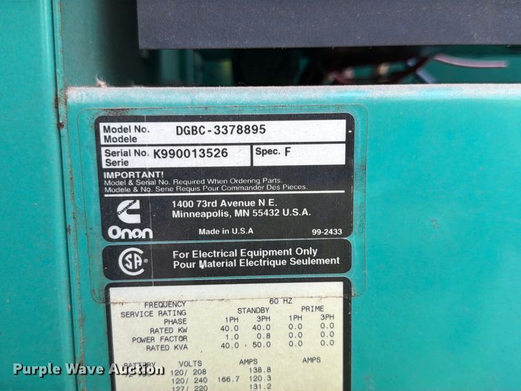image for item YA3924 Onan GenSet generator