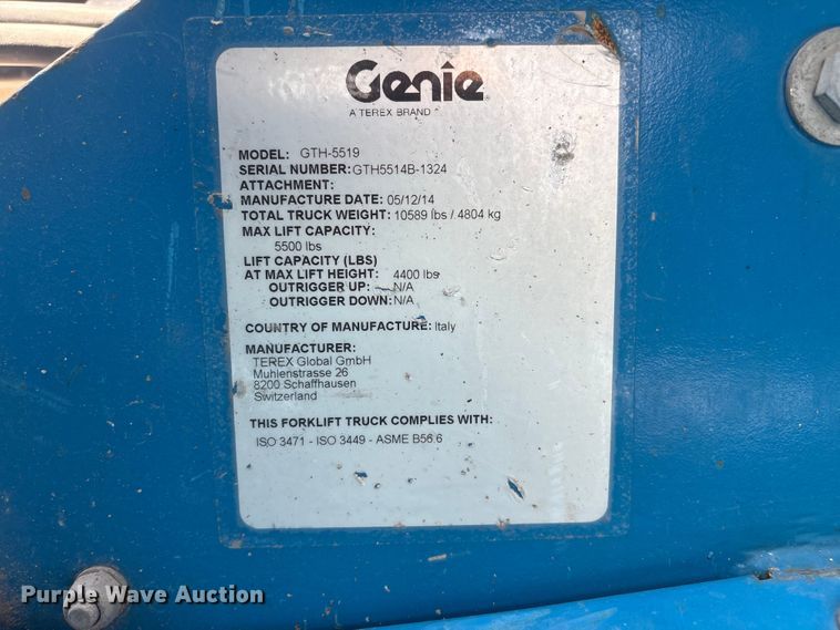 image for item DO5247 2014 Genie GTH-5519 telehandler