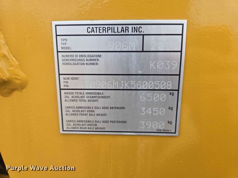 image for item DP8944 2019 Caterpillar 906M wheel loader