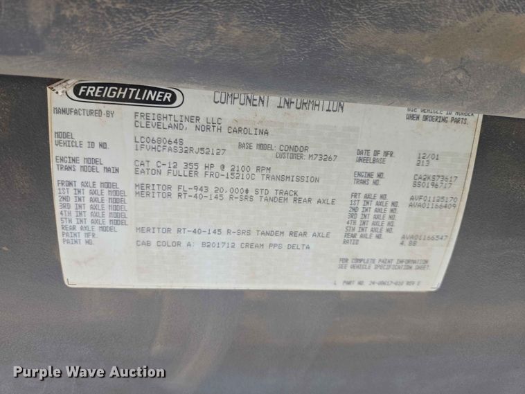 image for item DP8951 2002 Freightliner Condor concrete pump truck