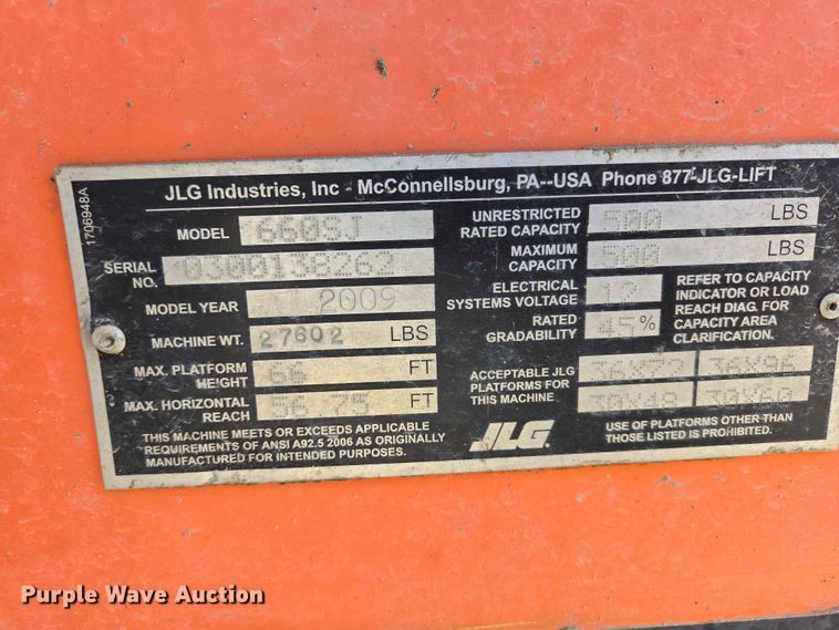 image for item DP8973 2009 JLG 660SJ boom lift