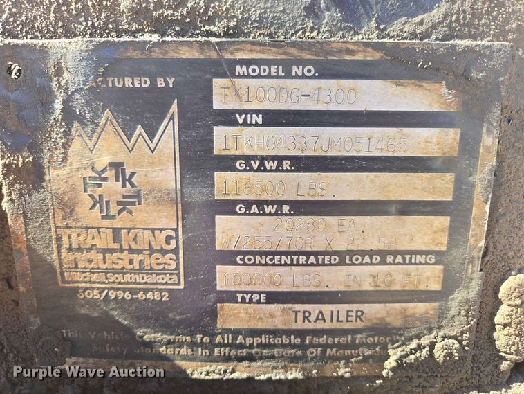 image for item DP8978 1988 Trailking TK100DG-4300 lowboy equipment trailer