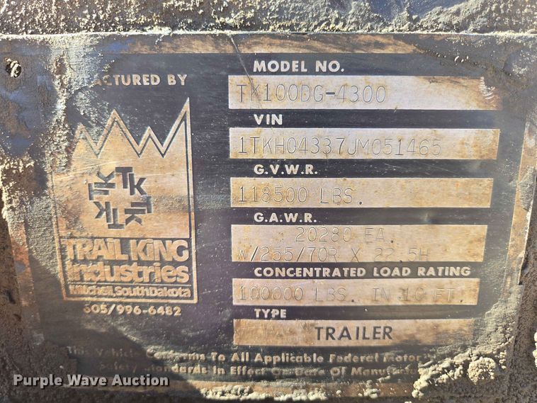 image for item DP8978 1988 Trailking TK100DG-4300 lowboy equipment trailer