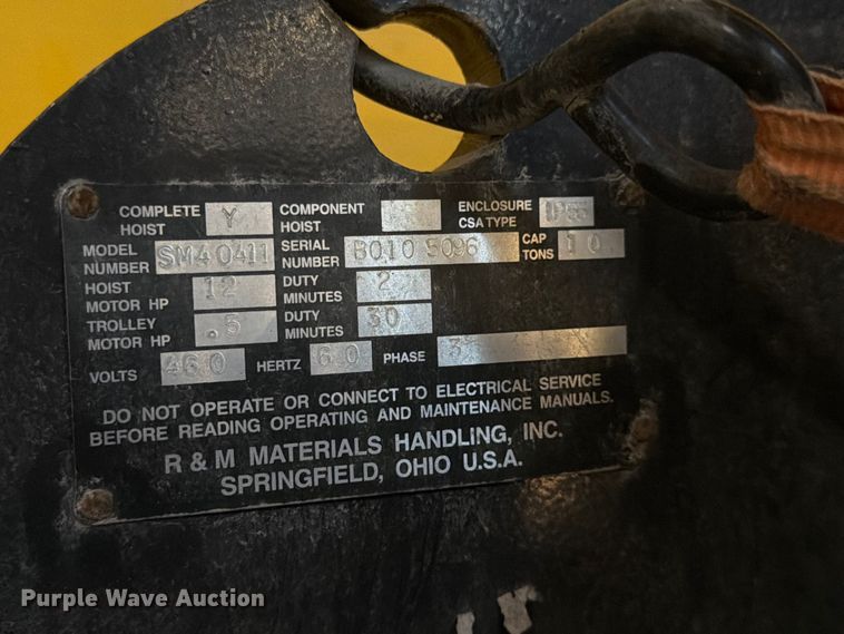 image for item DQ7782 Custom Steel Inc. overhead crane