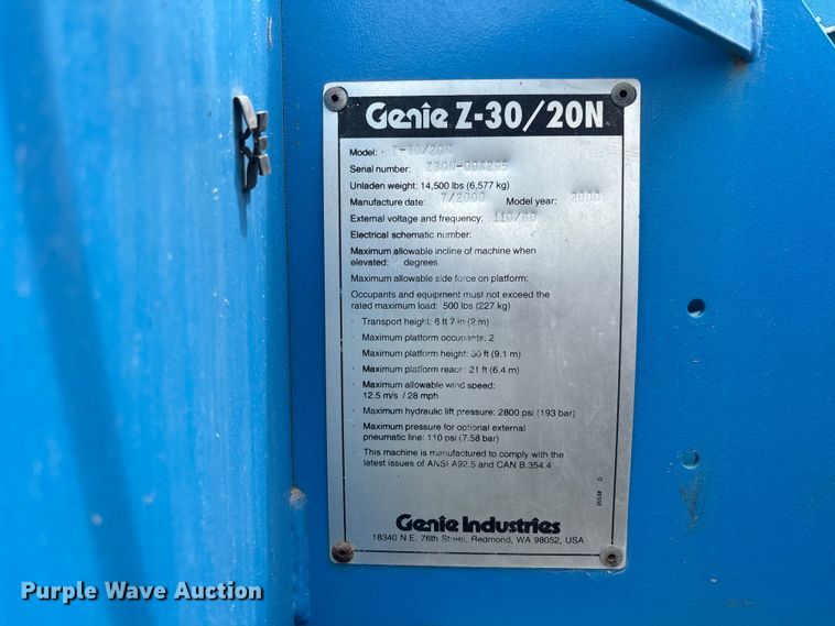 image for item DU6306 2000 Genie Z-30/20N boom lift